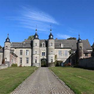 a large stone building with a stone path leading to the entrance